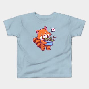 Cute Red Panda Bring Bamboo Kids T-Shirt